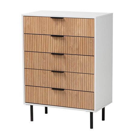 Baxton Studio Karima Mid-Century Modern Two-Tone Wood and Metal 5-Drawer Storage Cabinet 226-12476-ZORO